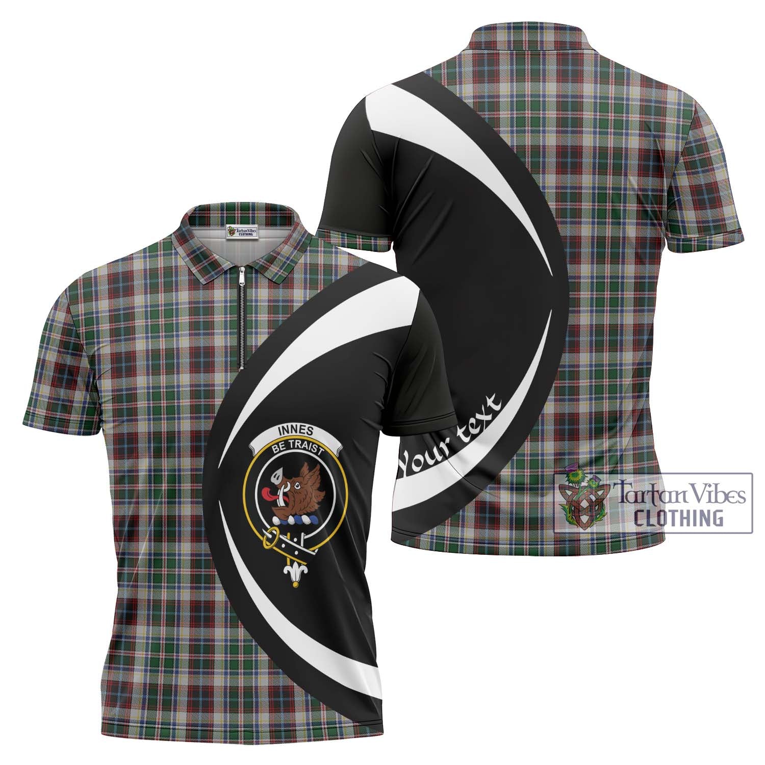 Tartan Vibes Clothing Innes Dress Tartan Zipper Polo Shirt with Family Crest Circle Style