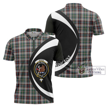 Innes Dress Tartan Zipper Polo Shirt with Family Crest Circle Style