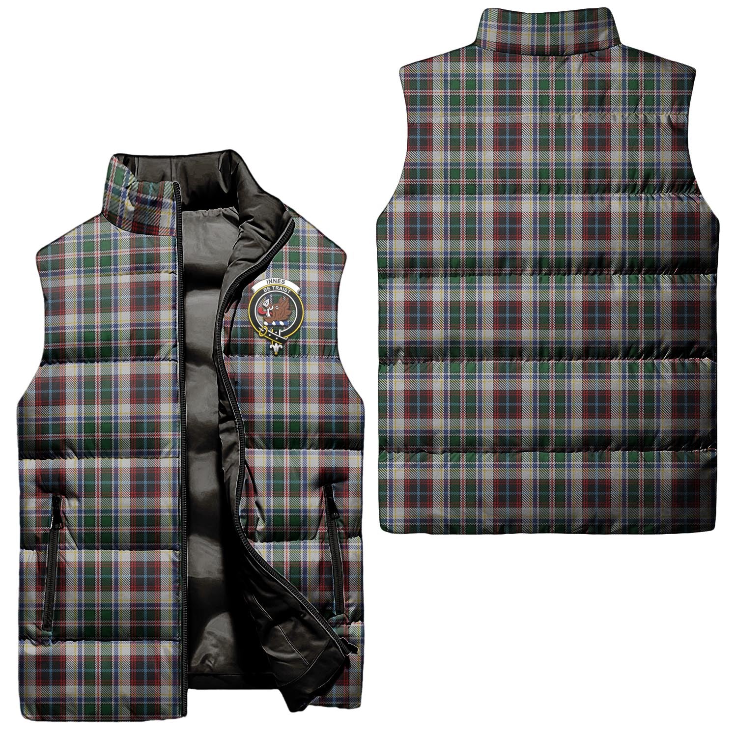 Innes Dress Tartan Sleeveless Puffer Jacket with Family Crest Unisex - Tartanvibesclothing