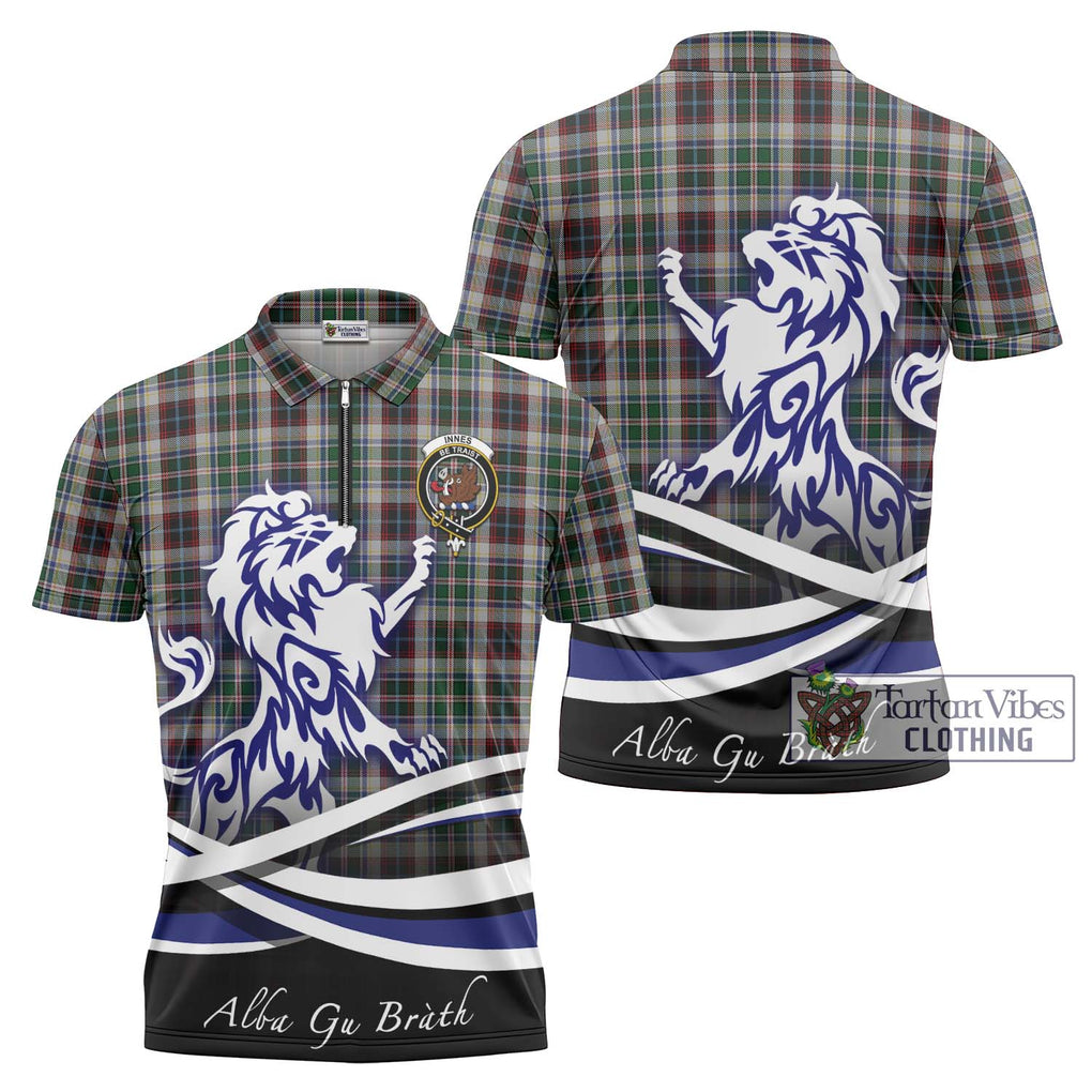 Innes Dress Tartan Zipper Polo Shirt with Alba Gu Brath Regal Lion Emblem Unisex - Tartanvibesclothing Shop