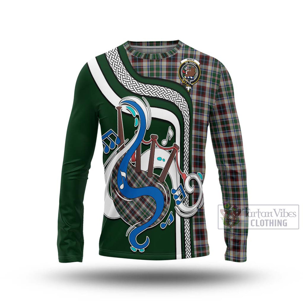 Tartan Vibes Clothing Innes Dress Tartan Long Sleeve T-Shirt with Epic Bagpipe Style