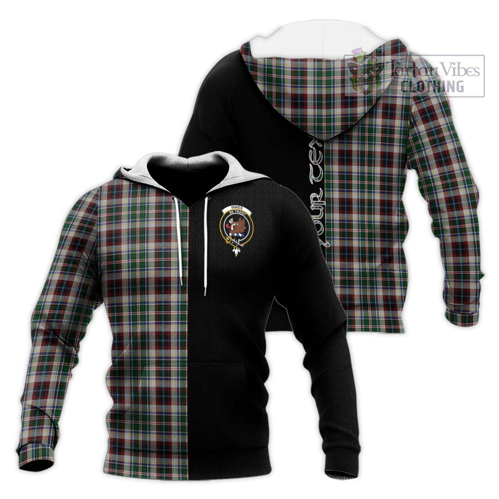 Innes Dress Tartan Knitted Hoodie with Family Crest and Half Of Me Style Unisex Knitted Pullover Hoodie - Tartanvibesclothing Shop