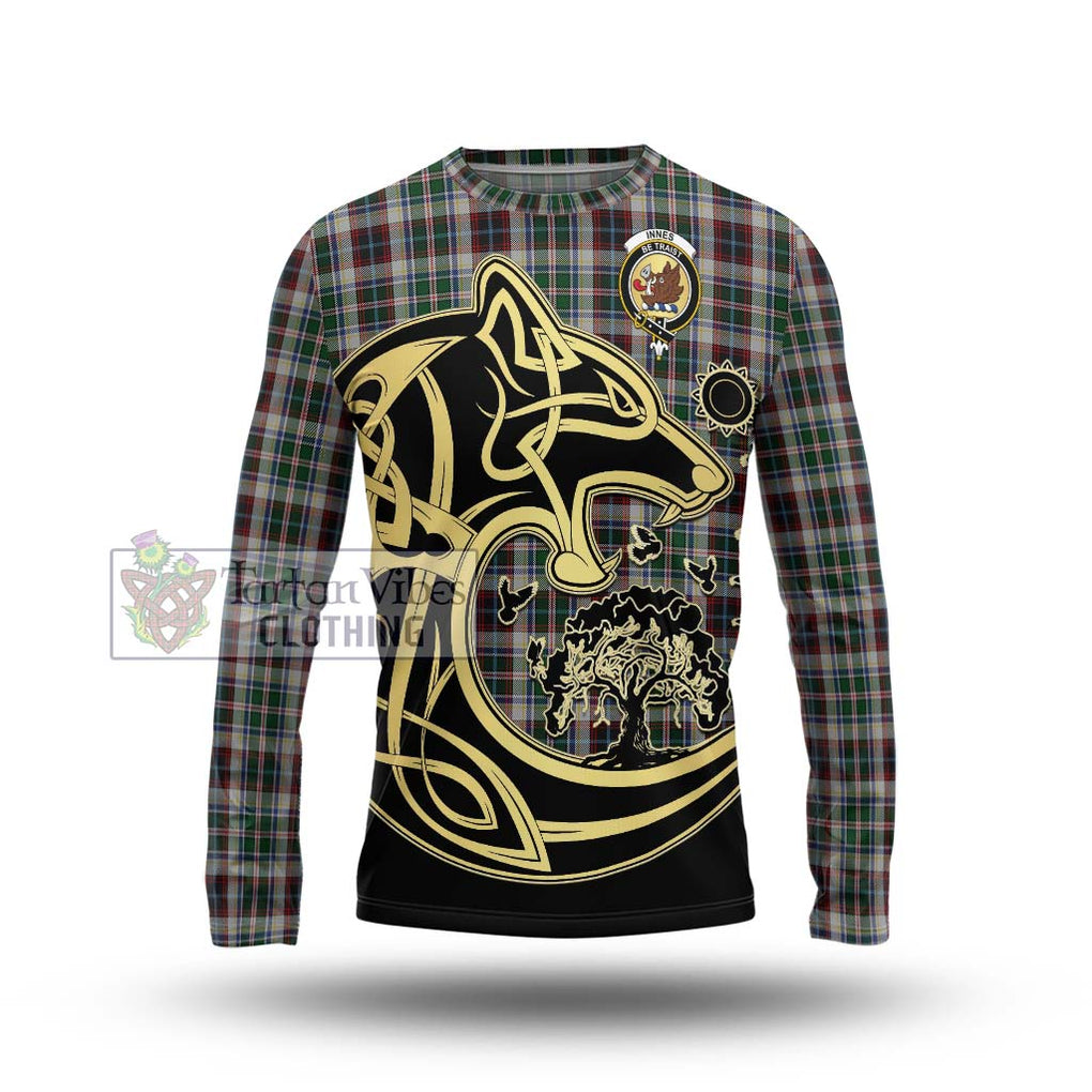 Innes Dress Tartan Long Sleeve T-Shirt with Family Crest Celtic Wolf Style Unisex - Tartan Vibes Clothing