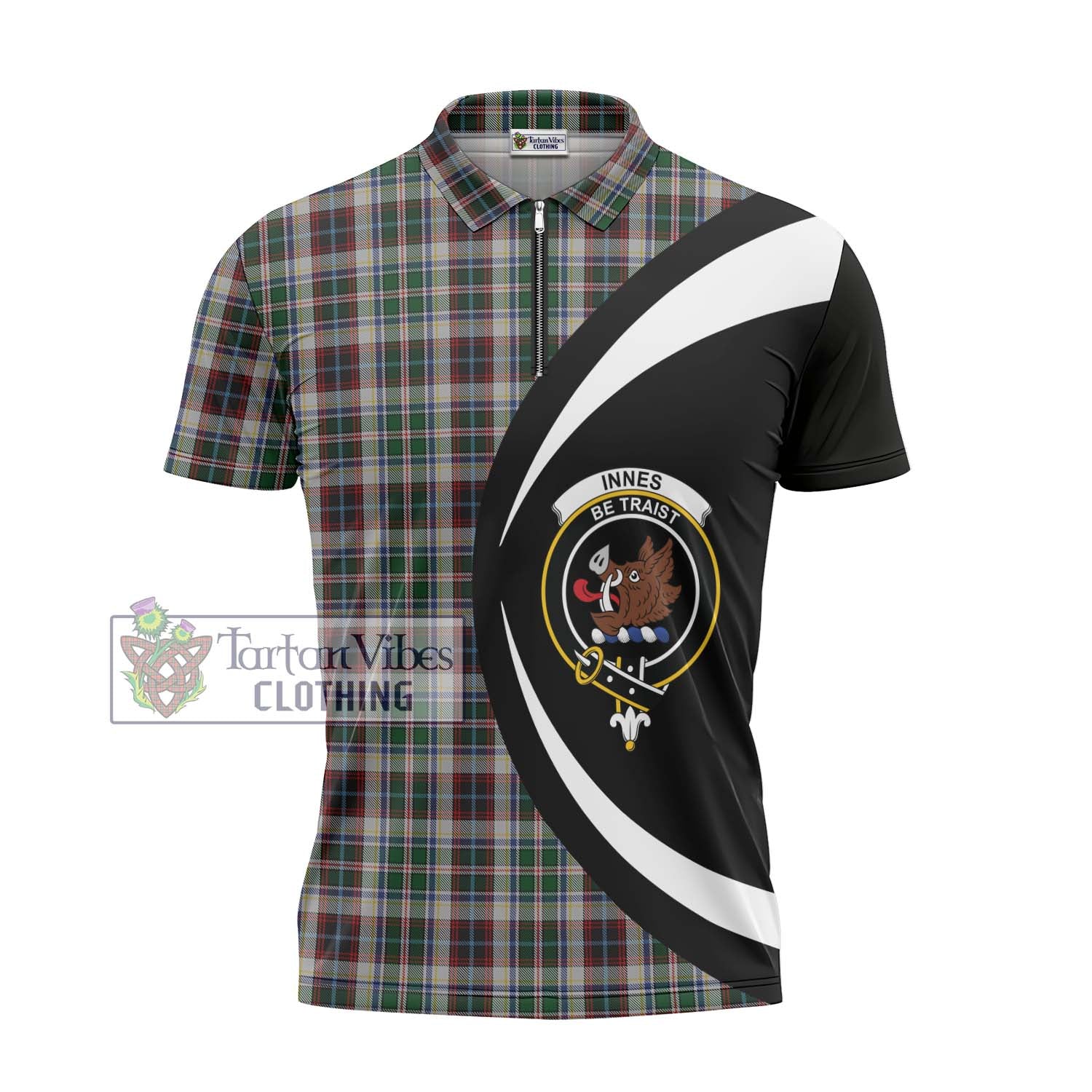 Tartan Vibes Clothing Innes Dress Tartan Zipper Polo Shirt with Family Crest Circle Style