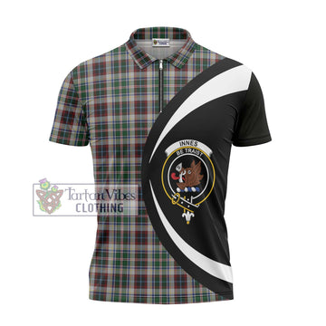 Innes Dress Tartan Zipper Polo Shirt with Family Crest Circle Style