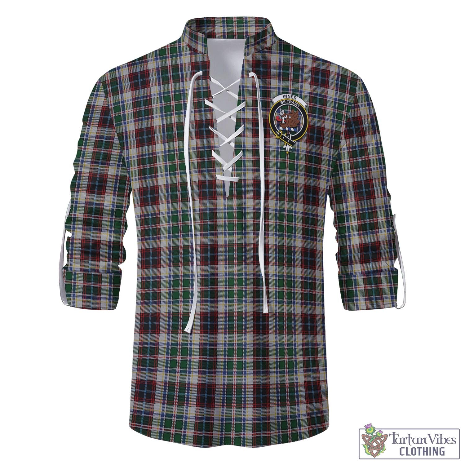 Tartan Vibes Clothing Innes Dress Tartan Men's Scottish Traditional Jacobite Ghillie Kilt Shirt with Family Crest