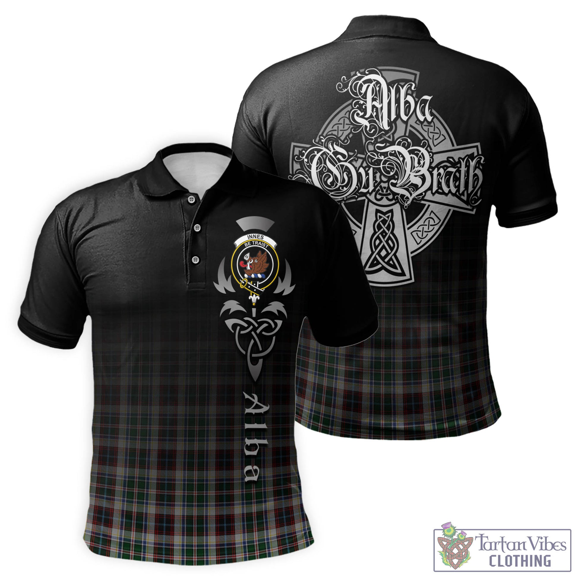 Tartan Vibes Clothing Innes Dress Tartan Polo Shirt Featuring Alba Gu Brath Family Crest Celtic Inspired