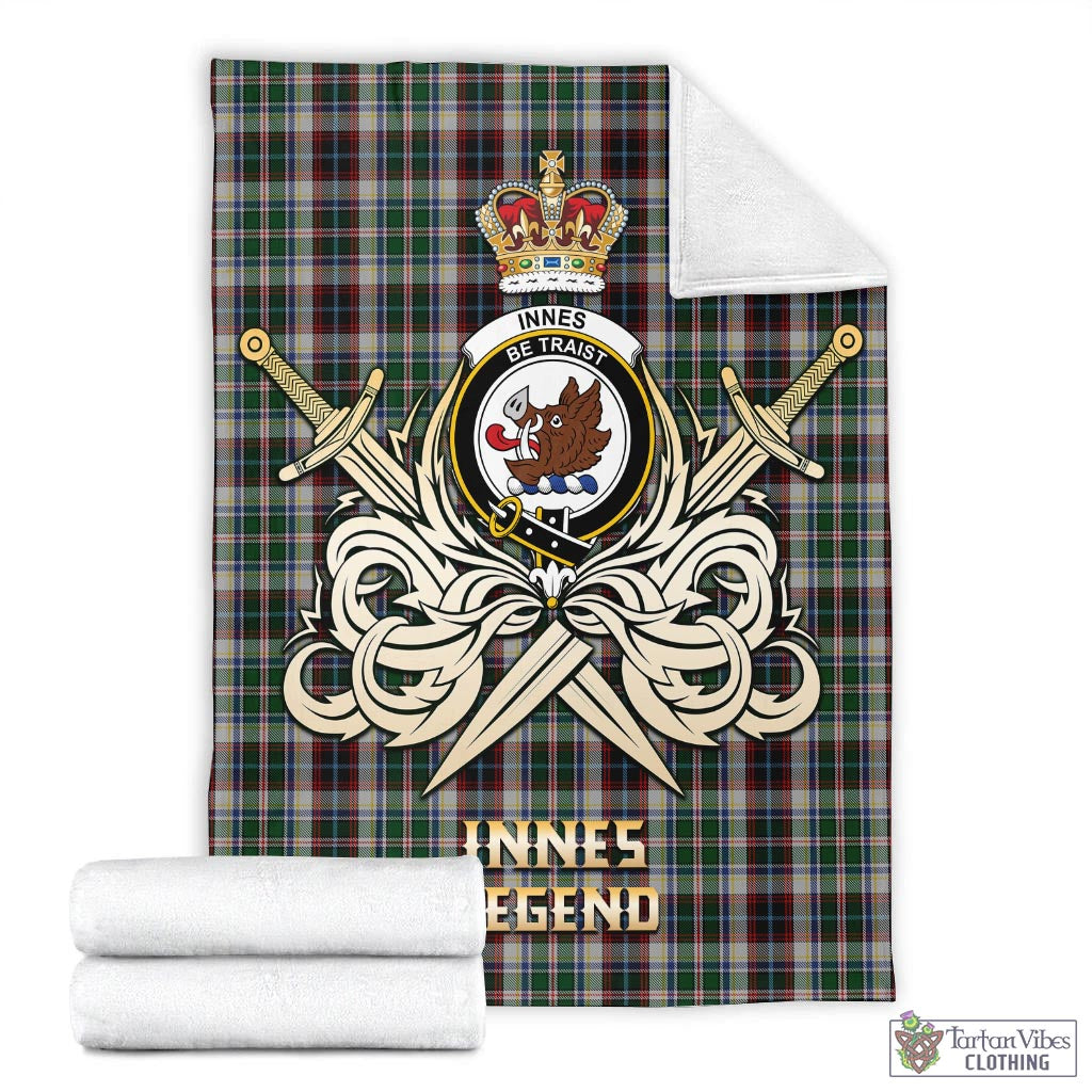 Tartan Vibes Clothing Innes Dress Tartan Blanket with Clan Crest and the Golden Sword of Courageous Legacy