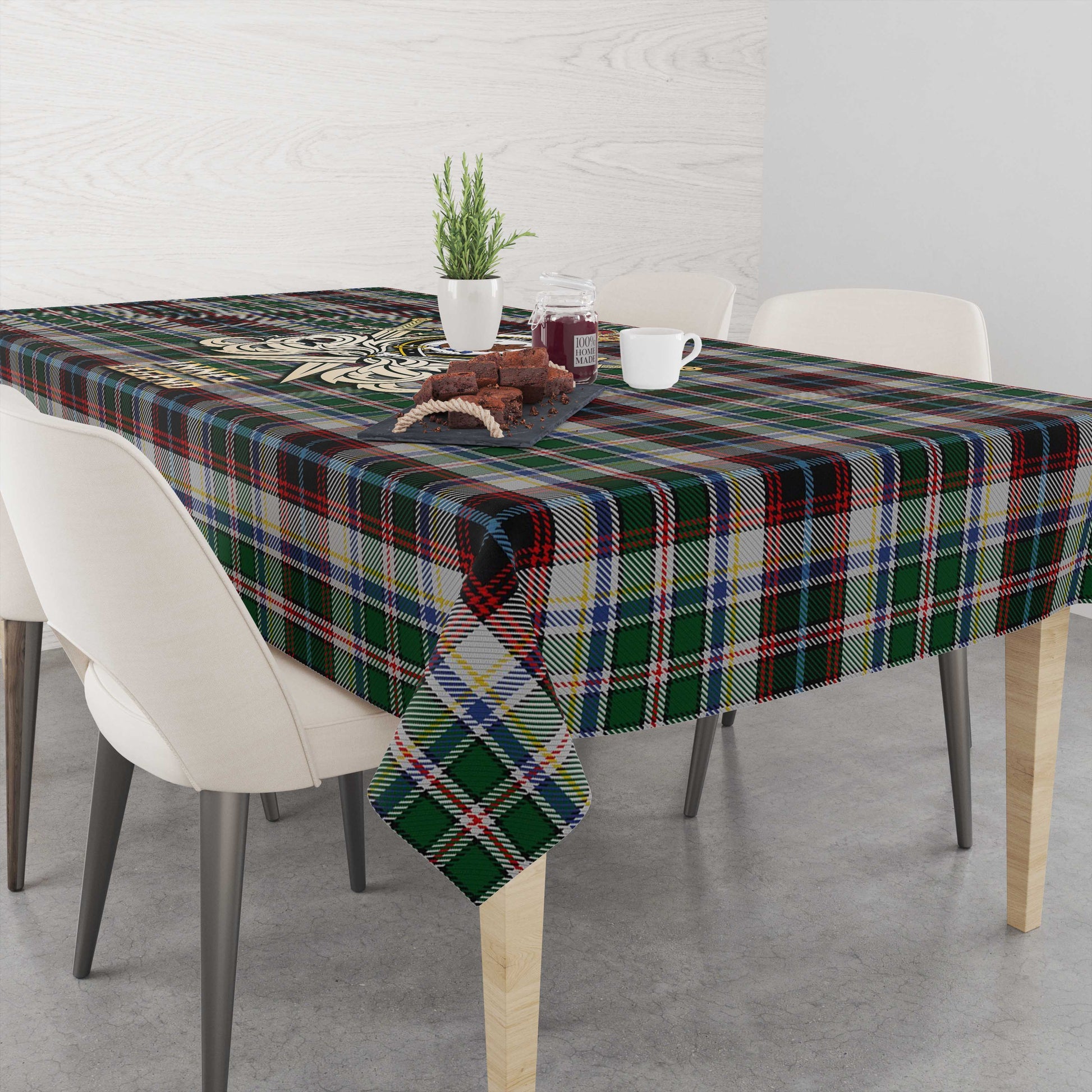 Tartan Vibes Clothing Innes Dress Tartan Tablecloth with Clan Crest and the Golden Sword of Courageous Legacy