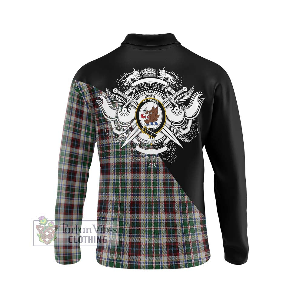 Innes Dress Tartan Long Sleeve Polo Shirt with Family Crest and Military Logo Style - Tartanvibesclothing Shop