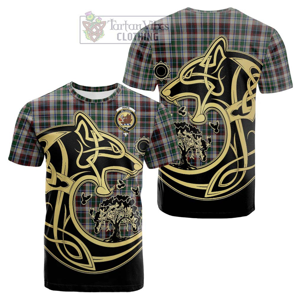 Tartan Vibes Clothing Innes Dress Tartan Cotton T-shirt with Family Crest Celtic Wolf Style