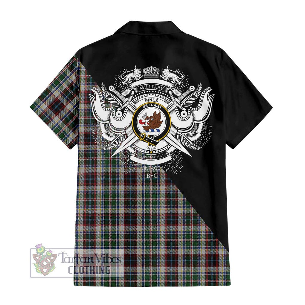 Innes Dress Tartan Short Sleeve Button Shirt with Family Crest and Military Logo Style - Tartanvibesclothing Shop