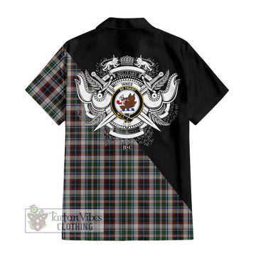 Innes Dress Tartan Short Sleeve Button Shirt with Family Crest and Military Logo Style