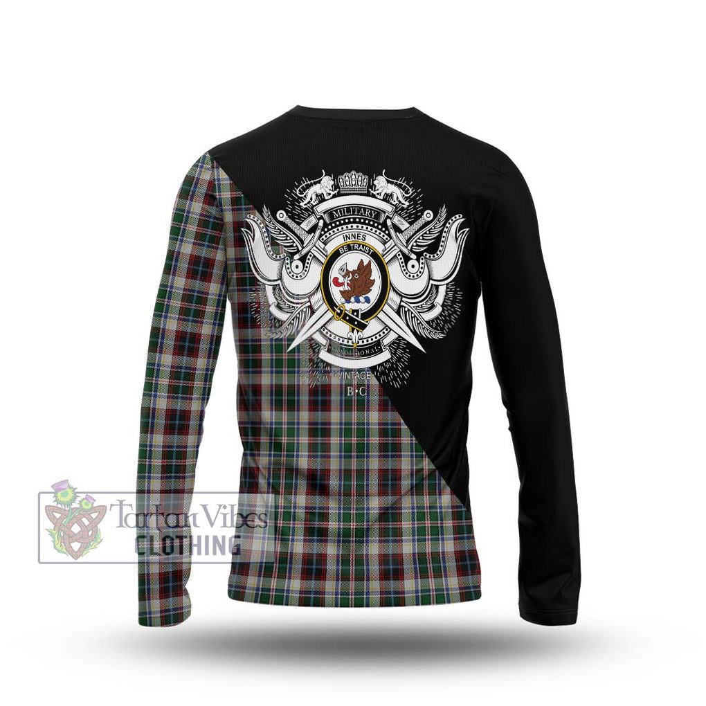 Innes Dress Tartan Long Sleeve T-Shirt with Family Crest and Military Logo Style - Tartanvibesclothing Shop