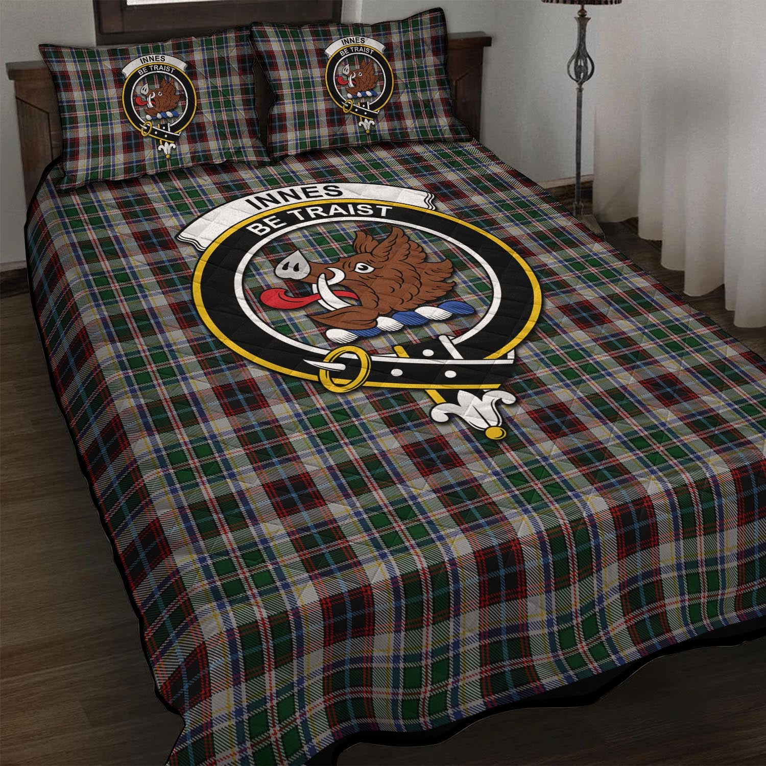 Innes Dress Tartan Quilt Bed Set with Family Crest - Tartan Vibes Clothing