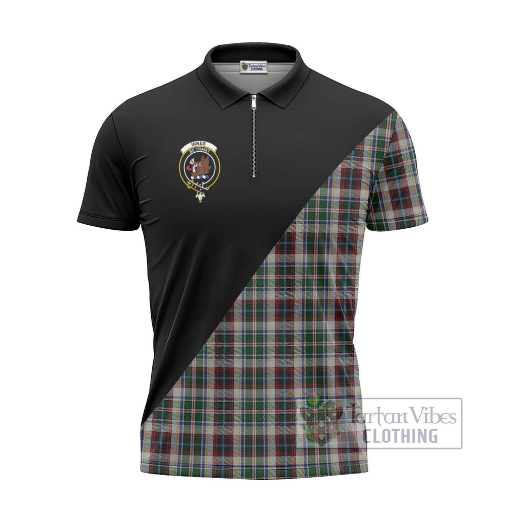 Innes Dress Tartan Zipper Polo Shirt with Family Crest and Military Logo Style - Tartanvibesclothing Shop