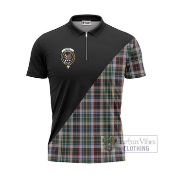 Innes Dress Tartan Zipper Polo Shirt with Family Crest and Military Logo Style