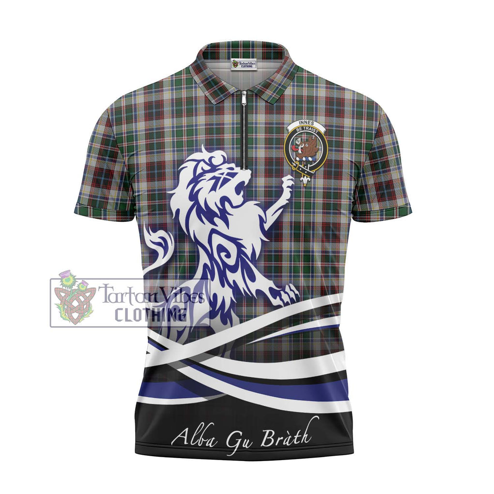 Innes Dress Tartan Zipper Polo Shirt with Alba Gu Brath Regal Lion Emblem - Tartanvibesclothing Shop