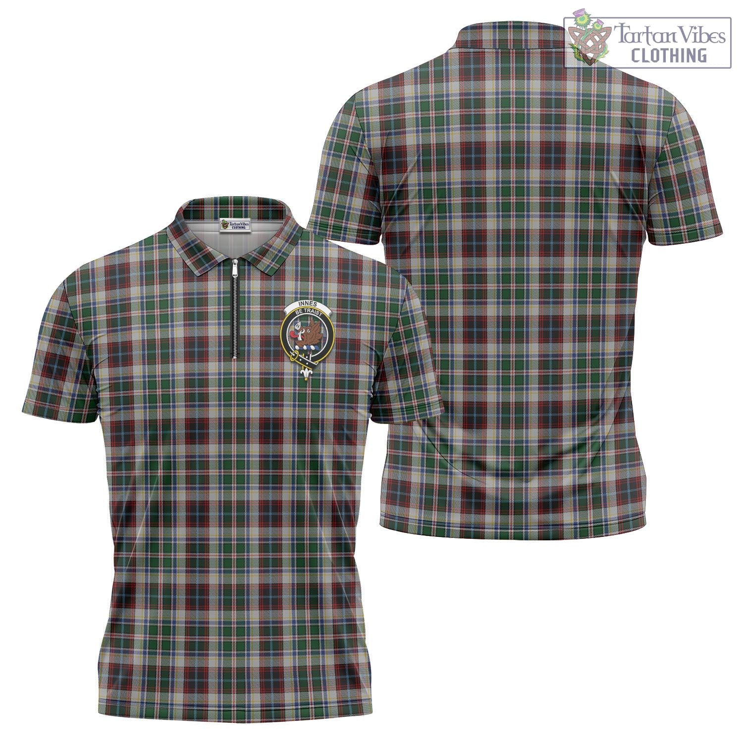 Tartan Vibes Clothing Innes Dress Tartan Zipper Polo Shirt with Family Crest