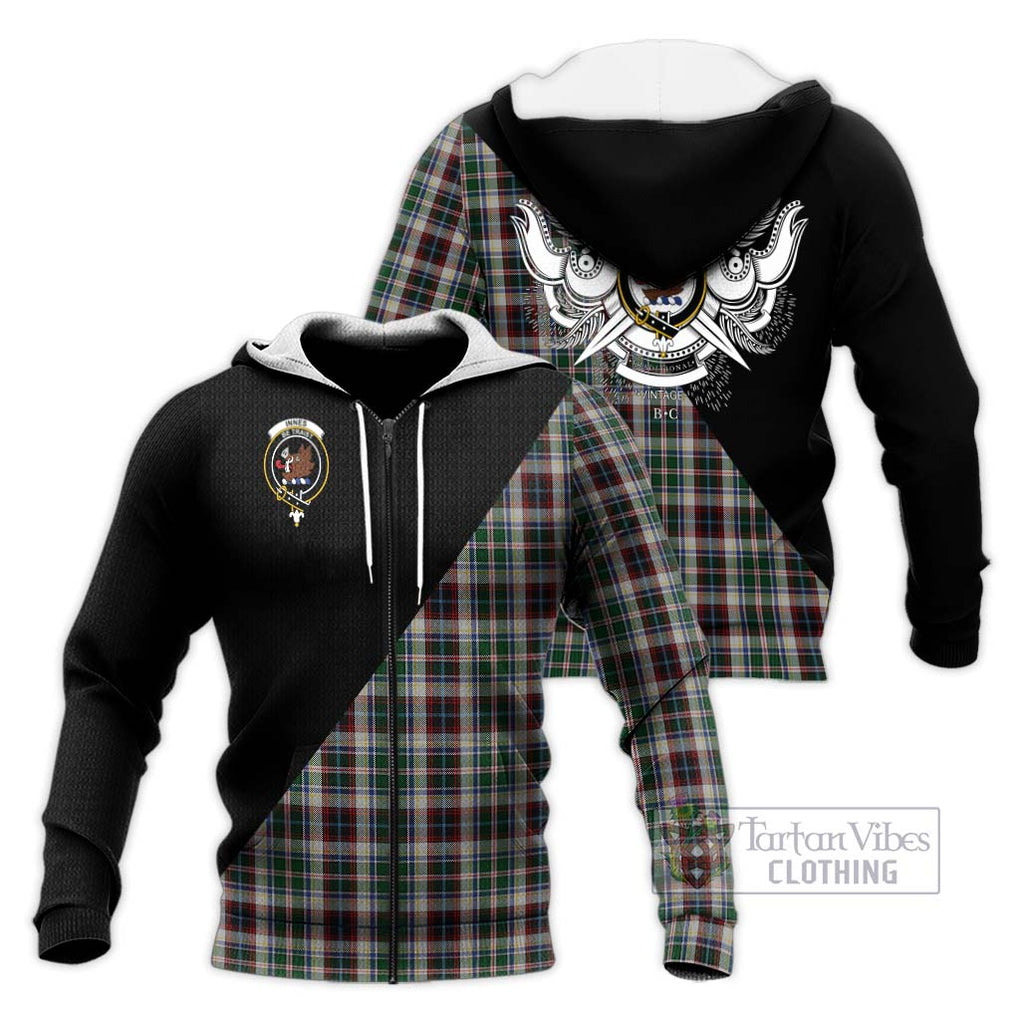 Innes Dress Tartan Knitted Hoodie with Family Crest and Military Logo Style Unisex Knitted Zip Hoodie - Tartanvibesclothing Shop