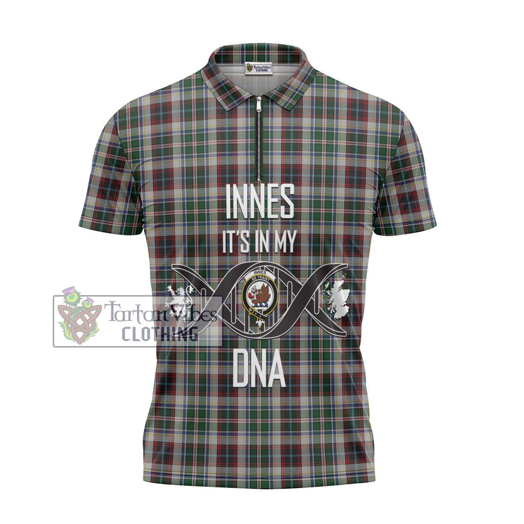 Innes Dress Tartan Zipper Polo Shirt with Family Crest DNA In Me Style - Tartanvibesclothing Shop