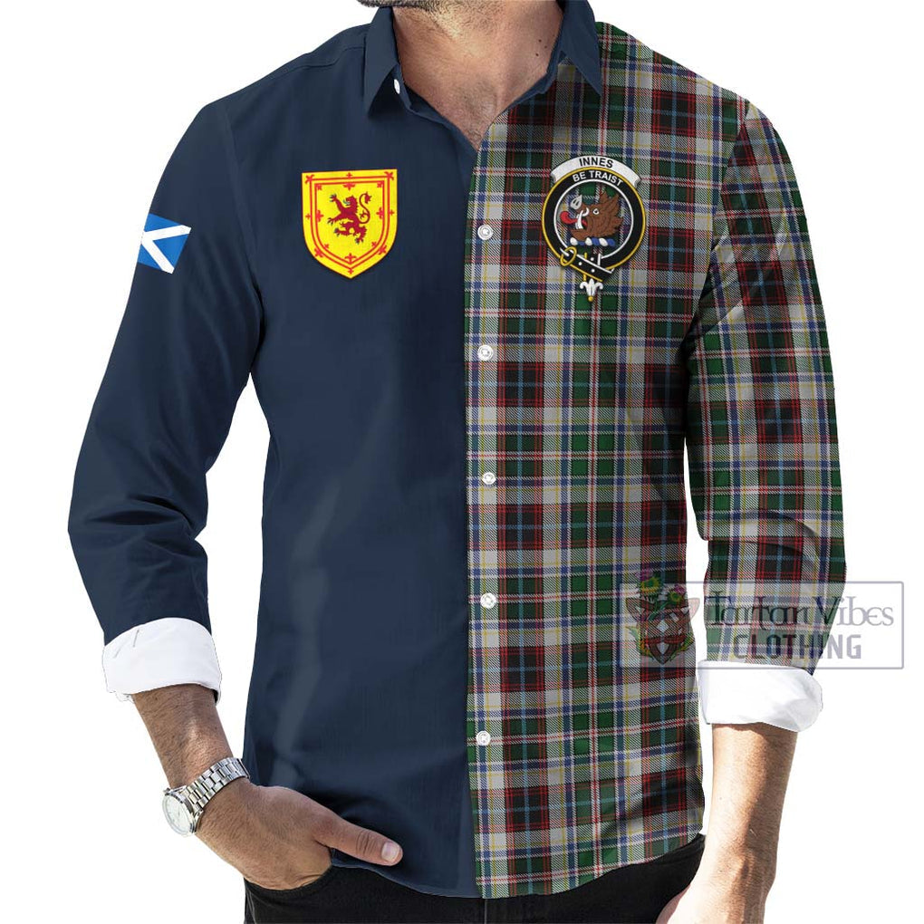 Tartan Vibes Clothing Innes Dress Tartan Long Sleeve Button Shirt with Scottish Lion Royal Arm Half Style