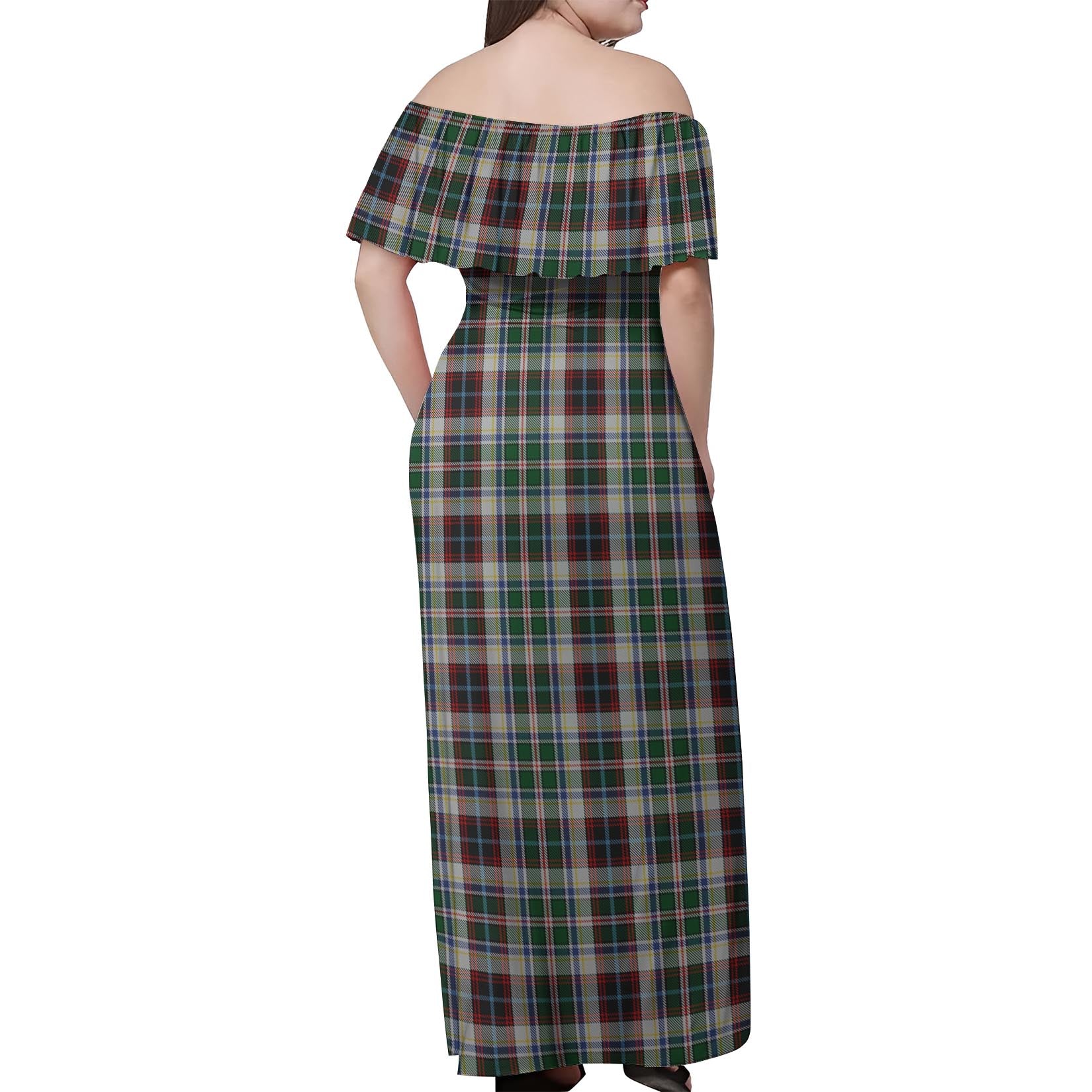 Innes Dress Tartan Off Shoulder Long Dress - Tartanvibesclothing