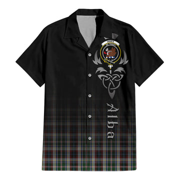 Innes Dress Tartan Short Sleeve Button Up Shirt Featuring Alba Gu Brath Family Crest Celtic Inspired