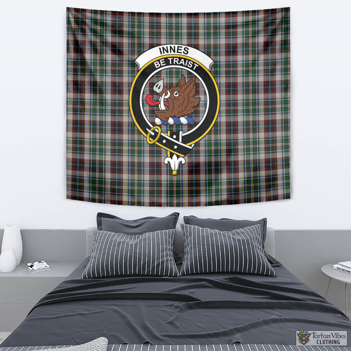 Tartan Vibes Clothing Innes Dress Tartan Tapestry Wall Hanging and Home Decor for Room with Family Crest