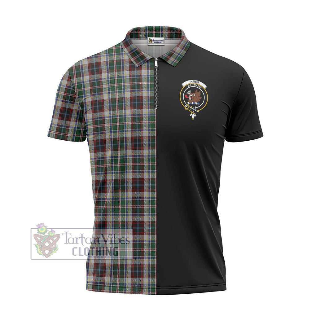 Innes Dress Tartan Zipper Polo Shirt with Family Crest and Half Of Me Style - Tartanvibesclothing Shop