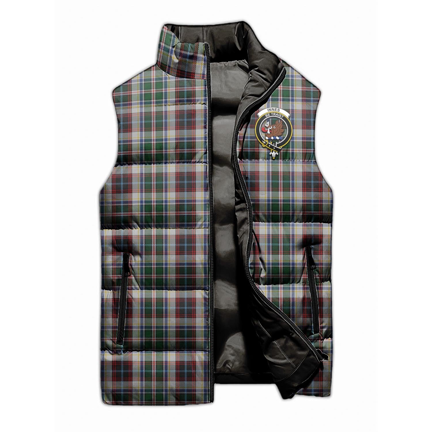 Innes Dress Tartan Sleeveless Puffer Jacket with Family Crest - Tartanvibesclothing