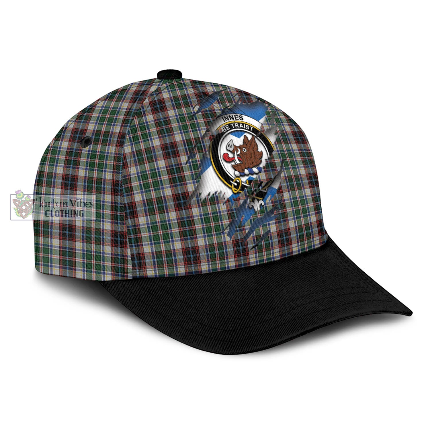 Tartan Vibes Clothing Innes Dress Tartan Classic Cap with Family Crest In Me Style