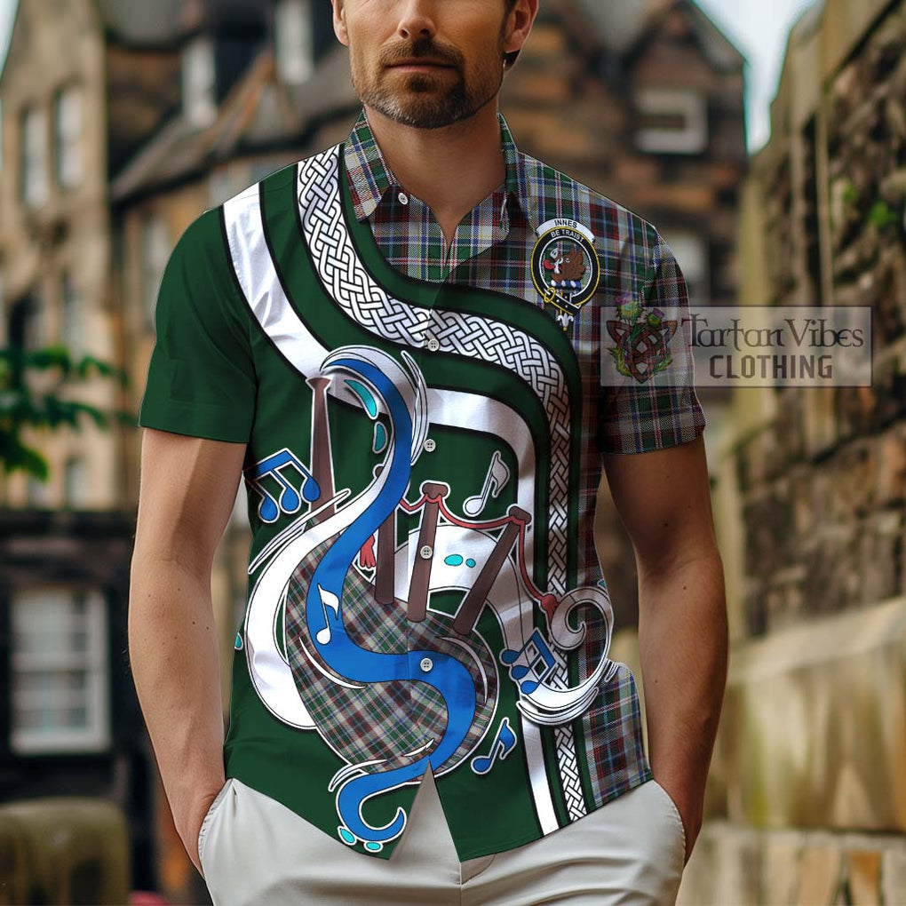 Innes Dress Tartan Short Sleeve Button Shirt with Epic Bagpipe Style - Tartanvibesclothing Shop