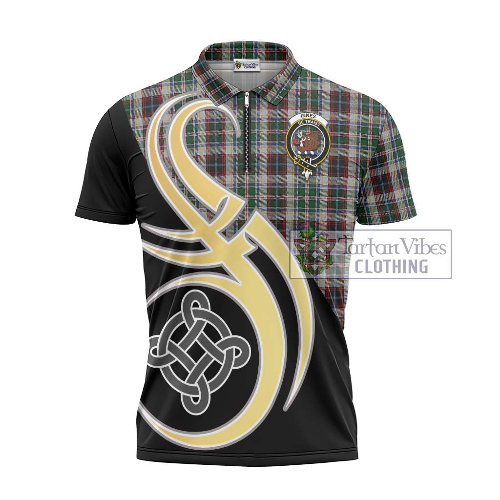 Tartan Vibes Clothing Innes Dress Tartan Zipper Polo Shirt with Family Crest and Celtic Symbol Style