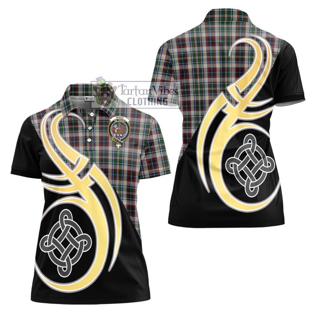 Innes Dress Tartan Women's Polo Shirt with Family Crest and Celtic Symbol Style - Tartan Vibes Clothing