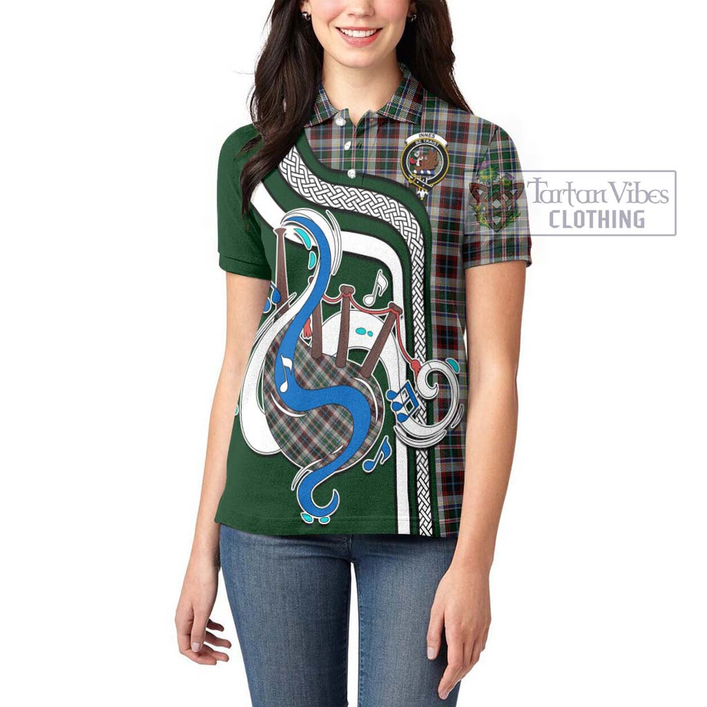 Innes Dress Tartan Women's Polo Shirt with Epic Bagpipe Style - Tartanvibesclothing Shop