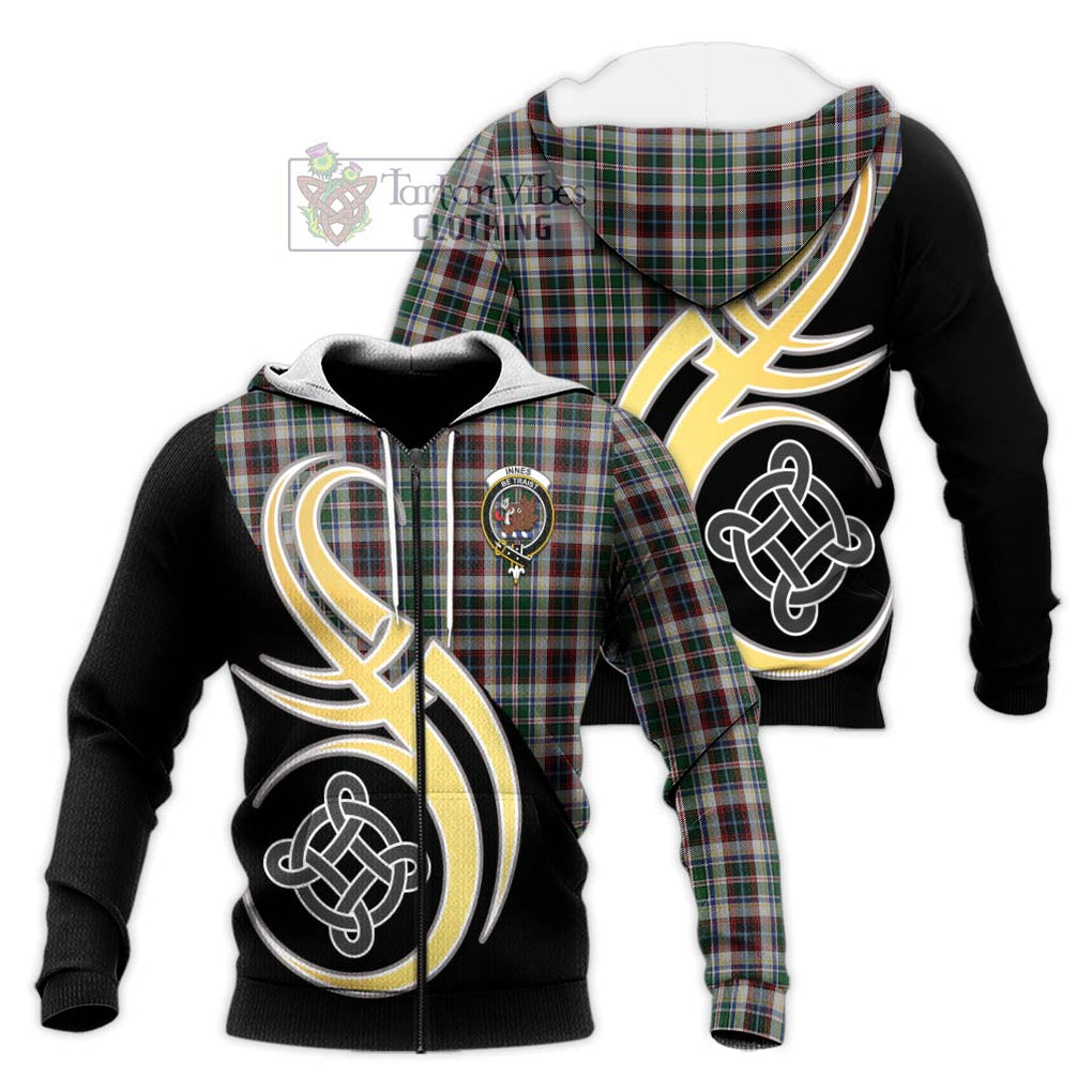 Innes Dress Tartan Knitted Hoodie with Family Crest and Celtic Symbol Style Unisex Knitted Zip Hoodie - Tartan Vibes Clothing