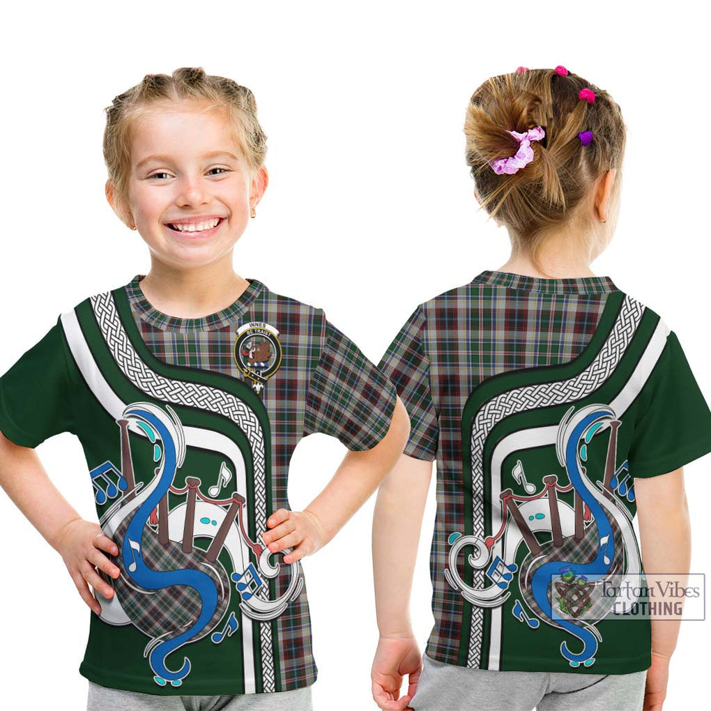 Tartan Vibes Clothing Innes Dress Tartan Kid T-Shirt with Epic Bagpipe Style