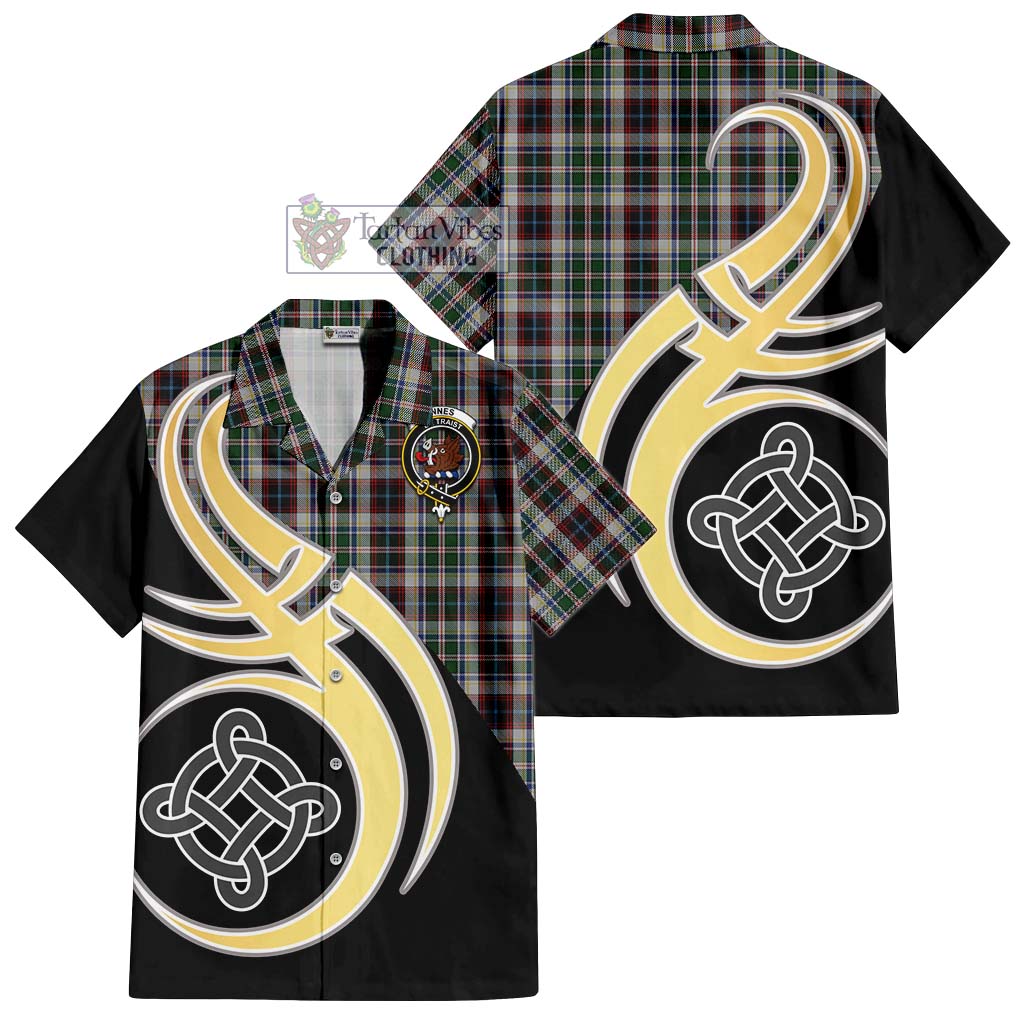 Innes Dress Tartan Short Sleeve Button Shirt with Family Crest and Celtic Symbol Style - Tartan Vibes Clothing