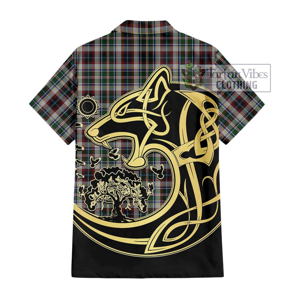 Innes Dress Tartan Short Sleeve Button Shirt with Family Crest Celtic Wolf Style - Tartan Vibes Clothing