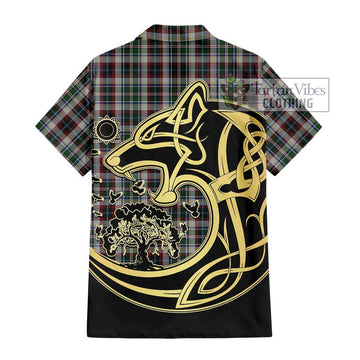 Innes Dress Tartan Short Sleeve Button Shirt with Family Crest Celtic Wolf Style