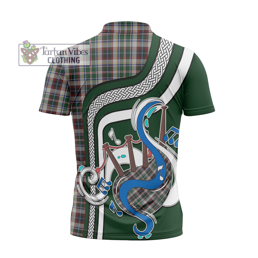 Innes Dress Tartan Zipper Polo Shirt with Epic Bagpipe Style - Tartanvibesclothing Shop