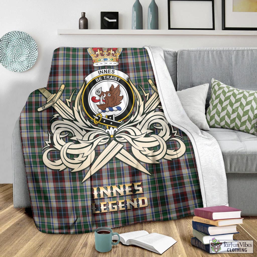 Tartan Vibes Clothing Innes Dress Tartan Blanket with Clan Crest and the Golden Sword of Courageous Legacy