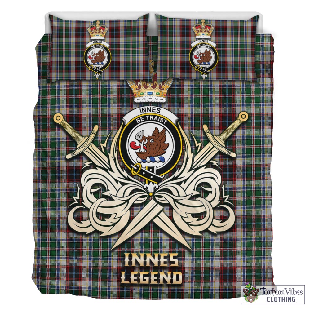 Tartan Vibes Clothing Innes Dress Tartan Bedding Set with Clan Crest and the Golden Sword of Courageous Legacy