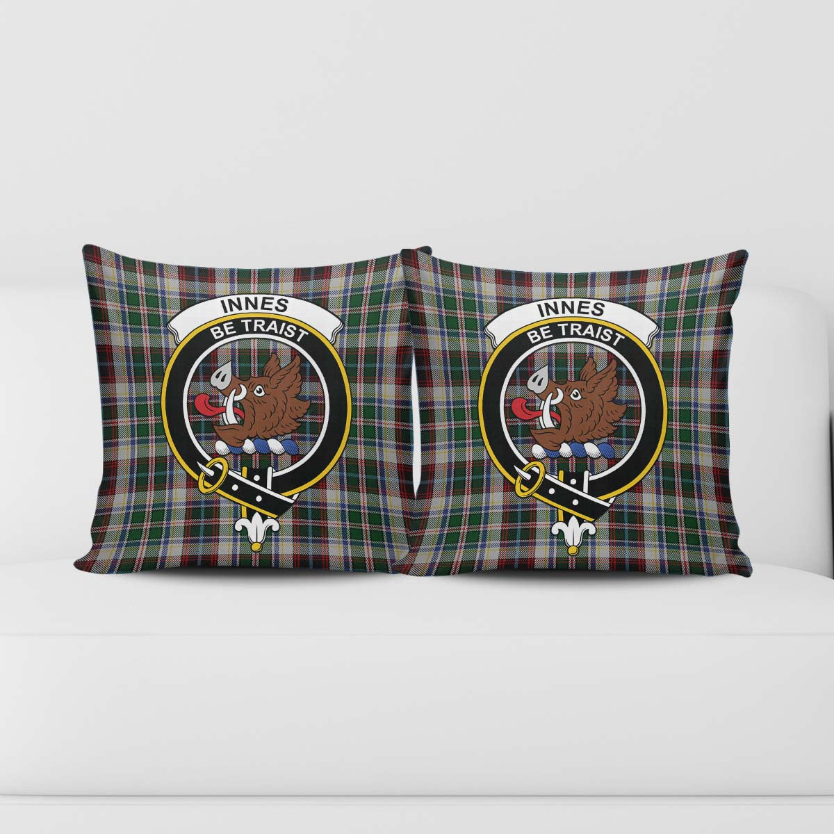 Innes Dress Tartan Pillow Cover with Family Crest - Tartanvibesclothing