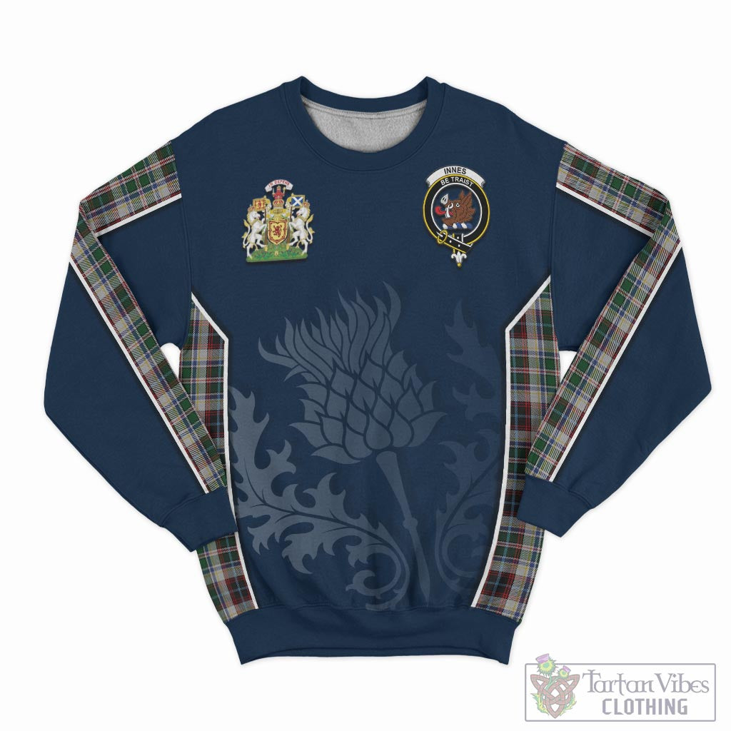 Tartan Vibes Clothing Innes Dress Tartan Sweatshirt with Family Crest and Scottish Thistle Vibes Sport Style