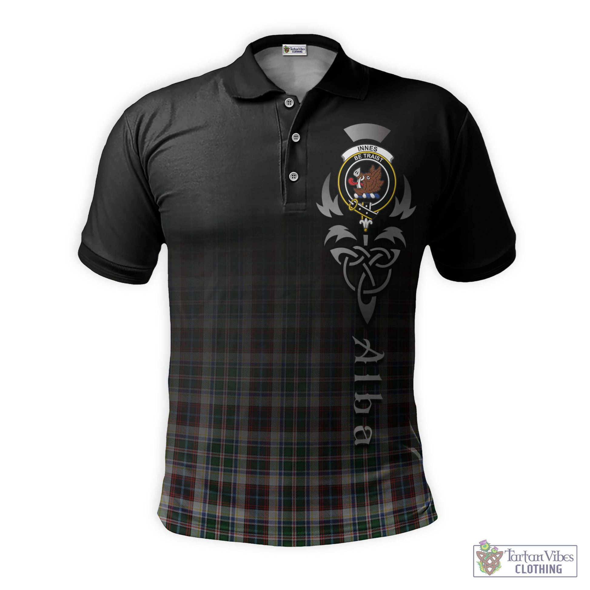 Tartan Vibes Clothing Innes Dress Tartan Polo Shirt Featuring Alba Gu Brath Family Crest Celtic Inspired