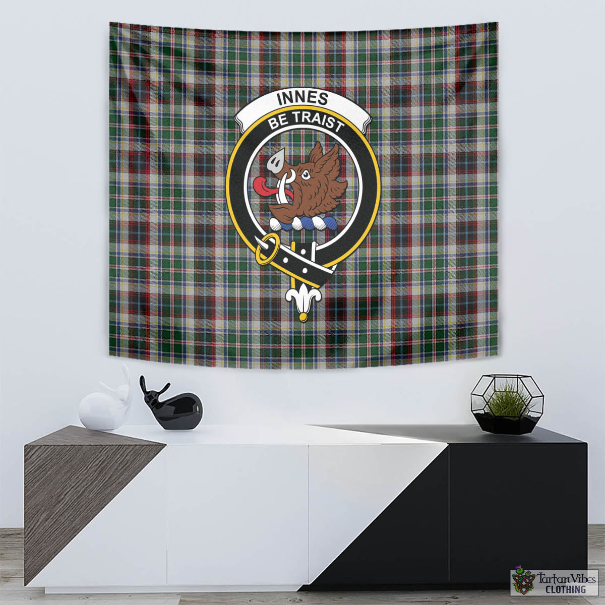 Tartan Vibes Clothing Innes Dress Tartan Tapestry Wall Hanging and Home Decor for Room with Family Crest