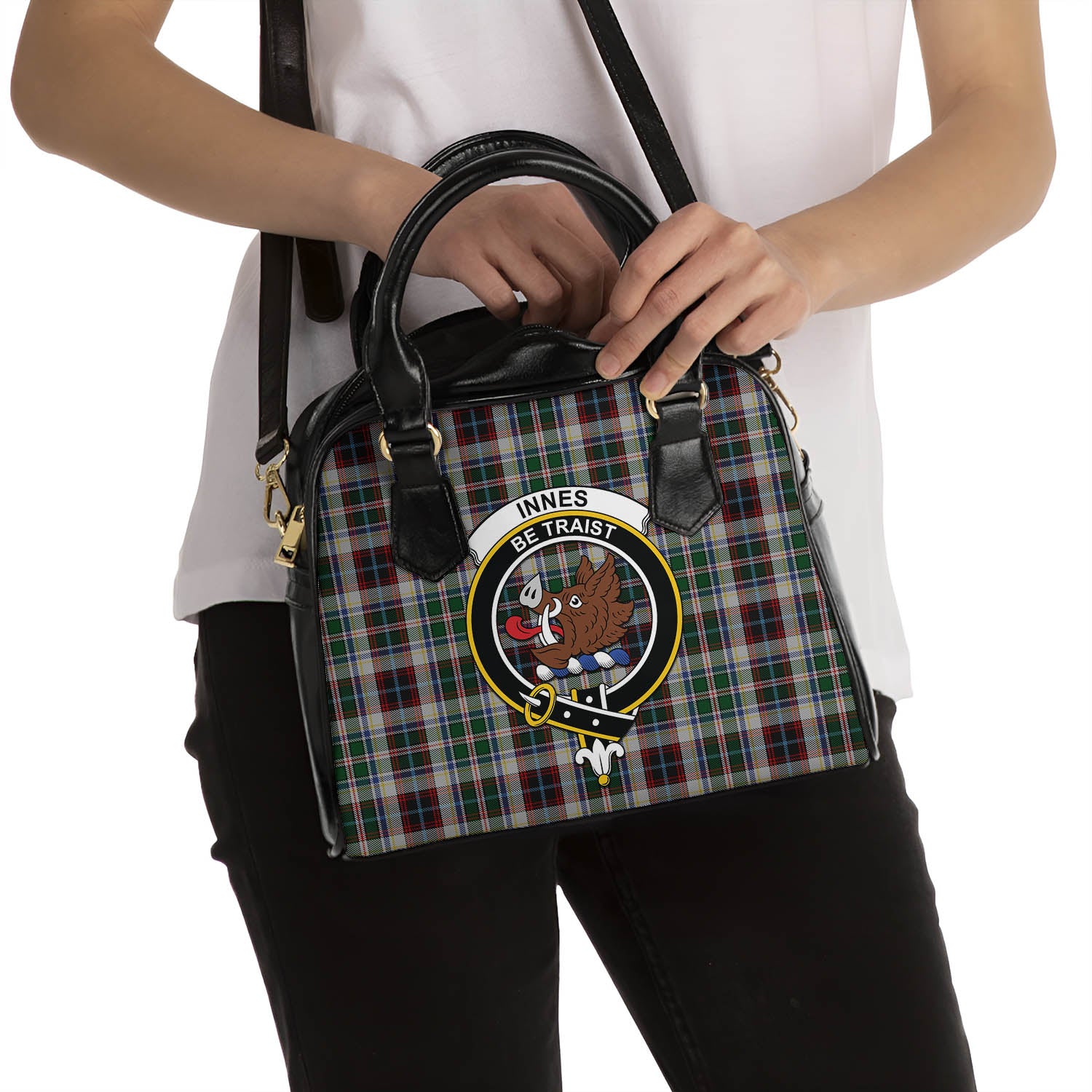 Innes Dress Tartan Shoulder Handbags with Family Crest - Tartanvibesclothing