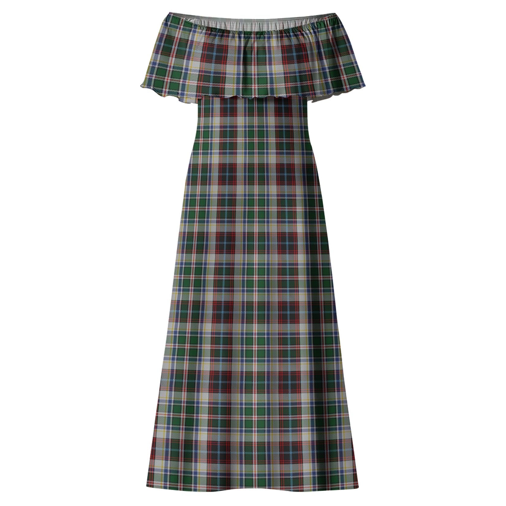 Innes Dress Tartan Off Shoulder Long Dress - Tartanvibesclothing